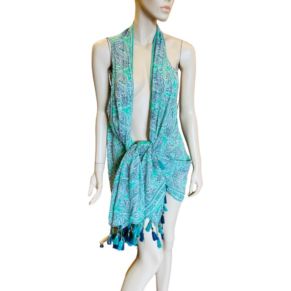 Navayo Maxi Tunic Designed in France Green paisleys with Gold threads preowned - Picture 2 of 12